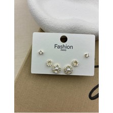 Hedef Bijuteri Zirkon Taşlı Gold Renk 6'lı Yuvarlak Incili Model Küpe Seti