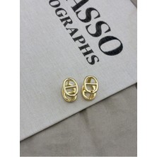 Hedef Bijuteri Gold Renk Modern Geometrik Oval Halka Küpe CM05