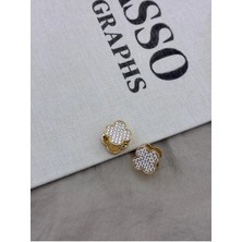 Hedef Bijuteri Zirkon Taşlı Gold Renk Yonca Model Tasarım Küpe CM19