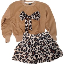 Mg Mini Giyim Leopar Desenli Etekli Sweat Takım Kız Çocuk