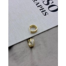 Hedef Bijuteri Zirkon Taşlı Gold Renk Hasır Desen Kalın Halka Model Küpe CM13