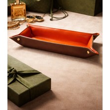 Zyla Poting %100 Hakiki Deri El Yapımı Masa Üstü Düzenleyici - Organizer - Vale Tepsi İçi Dışı Deri 10X28X5CM