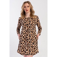 Vienetta Kadın Büyük Beden Leopar Desenli Kapri Kol Gecelik Tunik C6T9N2305