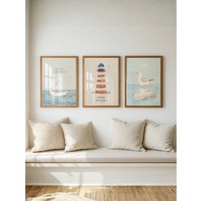 Fuart.Co Tekne, Deniz Feneri ve Martı 3lü Dijital Baskı Poster (Çerçevesiz)