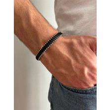 Fynbos Premium Hakiki Deri Gümüş Detaylı Erkek Mıknatıslı Bileklik - Özel Tasarım Şık Bileklik