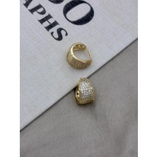 Hedef Bijuteri Gold Renk Geniş Halka Zirkon Taşlı Küpe CM58