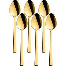 Zuzu Made 6 Adet Lüks Parlak Gold Tatlı Kaşığı Seti 18/10 304 Paslanmaz Çelik