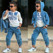 My Kids Wear Erkek Çocuk Bayramlık Kapüşonlu Kot Ceket, Pantolon & Tişört (3’lü) 12489