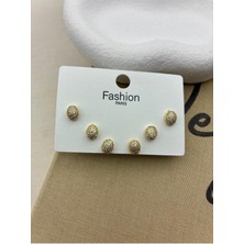 Hedef Bijuteri Zirkon Taşlı Gold Renk 6'lı Oval Model Küpe Seti