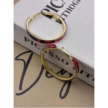 Hedef Bijuteri Kırmızı Leopar Desenli 52 mm Çaplı Gold Halka Küpe