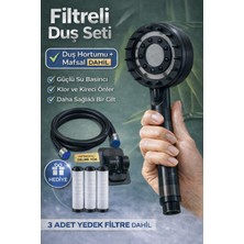 Suvia Filtreli Duş Başlığı | Klor ve Kireç Önleyici | Yüksek Basınç | 3 Yedek Filtre + Hortum + Mafsal