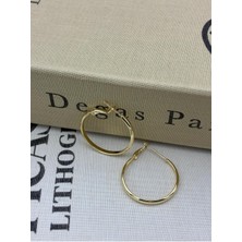 Hedef Bijuteri Gold Halka Yassı Düz 3 cm Çaplı Küpe