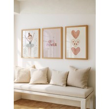 Fuart.Co Balerin, Kalpler ve Girl Power 3lü Dijital Baskı Poster (Çerçevesiz)