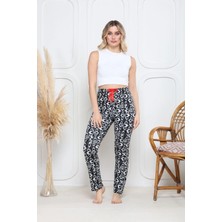 Pazarcan Viskon Likralı Alt Pijama Süzgülü Siyah Baskı Desenli Q6018