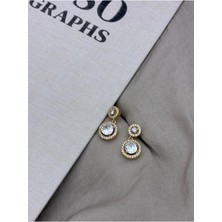 Hedef Bijuteri Gold Renk Sallatılı Yuvarlak Zirkon Taşlı Şık Tasarım Küpe CM47