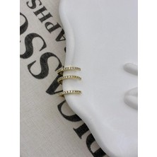 Hedef Bijuteri Gold Renkli 3 Sıralı Çoklu Görünümlü Zirkon Taşlı Kıkırdak Küpe Earcuff