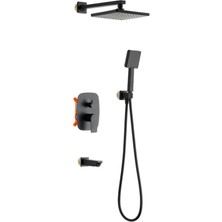 MegaVitrin Tema Tetra 3 Yollu Ankastre Duş Seti - Pirinç Gaga ve Mafsal - Mat Siyah