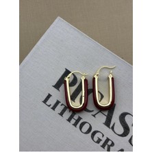 Hedef Bijuteri U Model Bordo Renkli Kemik Reçine Tasarım Küpe