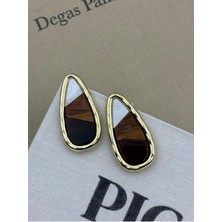 Hedef Bijuteri Kahve Tonlu Renk Geçisli Gold Detaylı Büyük Damla Model Tasarım Küpe