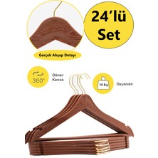 Arch 24 Adet Kahverengi Ahşap Görünümlü Plastik Askı Kıyafet Elbise Gömlek Askısı Gold Kancalı
