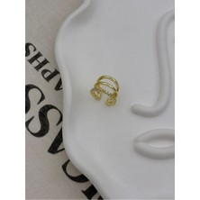 Hedef Bijuteri Gold Renkli 3 Sıralı Çoklu Görünümlü Zirkon Taşlı Kıkırdak Küpe Earcuff