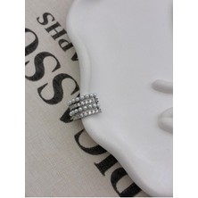 Hedef Bijuteri Gümüş Renkli 4 Sıralı Incili Zirkon Taşlı Kıkırdak Küpe Earcuff