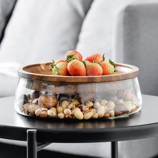 Morponi Borosilikat Cam Lüks Akasya Kapaklı Cam Kase - Sunumluk-Salata Kasesi 18 cm