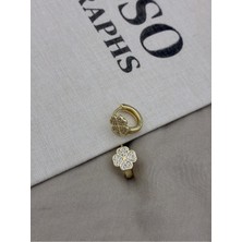 Hedef Bijuteri Gold Renk Dört Yaprak Yonca Model Baget Zirkon Taşlı Halka Küpe CM75