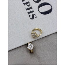 Hedef Bijuteri Zirkon Baget Taşlı Gold Renk Kare Formlu Halka Küpe CM22