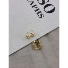 Hedef Bijuteri Zirkon Taşlı Gold Renk Kelebek Model Küpe CM06