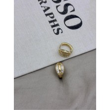 Hedef Bijuteri Gold Renk Oval Detaylı Zirkon Taşlı Halka Küpe CM56