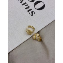 Hedef Bijuteri Gold Renk Yılan Figür Model Zirkon Taşlı Halka Küpe CM43