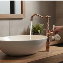 İsaoğlu Yapı Mat Bronz Çanak Lavabo Bataryası Yüksek Model Çanak Uyumlu Armatür Rustik Tasarım Mat Bakır