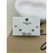 Hedef Bijuteri Zirkon Taşlı Gümüş Renk 6'lı Arı Model Küpe Seti