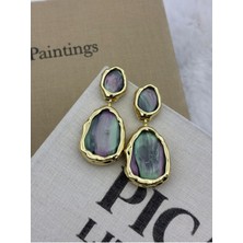 Hedef Bijuteri Gri Sedefli Mor Yeşil Yansımalı Damla Model Sallantılı Tasarım Küpe