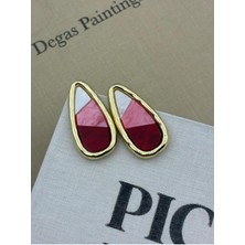 Hedef Bijuteri Fuşya Tonlu Renk Geçisli Gold Detaylı Büyük Damla Model Tasarım Küpe