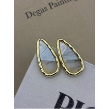 Hedef Bijuteri Krem Tonlu Renk Geçisli Gold Detaylı Büyük Damla Model Tasarım Küpe