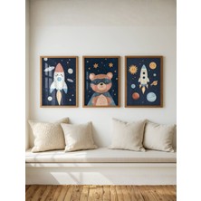 Fuart.Co Uzay Mekikleri ve Ayı 3lü Dijital Baskı Poster (Çerçevesiz)