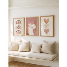 Fuart.Co Unicorn, Kalpler ve Gökkuşağı 3lü Dijital Baskı Poster (Çerçevesiz)
