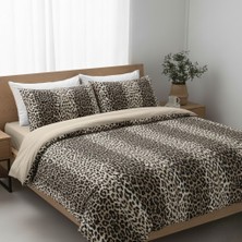 Laliva Leopar Desenli Çift Kişilik Lastikli Çarşaflı Nevresim Takımı