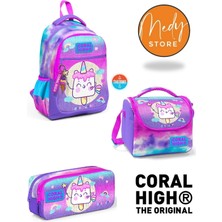 Coral High Renkli Batik Unicorn Dondurma Desenli 3’lü Okul Çanta Seti