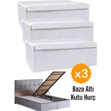 Helen's Home 3'lü Kapaklı Kutu Hurç, Katlanabilir Baza Altı ve Çekyat Hurcu 50X40X19 cm