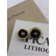 Hedef Bijuteri Siyah Tül ve Inci Detaylı Özel Seri Gold Renk Küpe