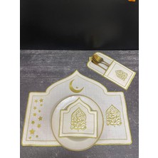 Nakışkonsept Kendınden Kaşıklıklı Ramazan Mubarek Nakış Işlemeli 12 Parça 6 Kişilik Yemek Takımı