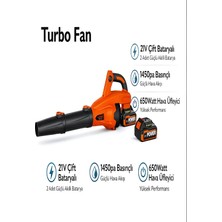 Deanb 21V Çift Bataryalı Hava Üfleyici 650W Turbo Fan 1450PA Yaprak Araba Kurulama - 2.6AH