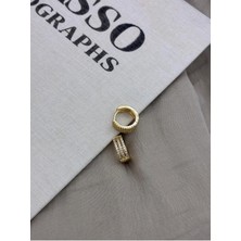 Hedef Bijuteri Gold Renk Zirkon Taşlı Üç Sıralı Kalın Halka Küpe CM200