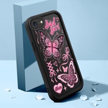 Ucuc iPhone 7/8/se 2020 2022 Uyumlu Siyah Silikon Kılıf Zarif Kelebek Desenli Darbe Emici Kamera Koruma Kapak