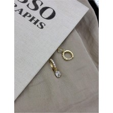 Hedef Bijuteri Gold Renk Zirkon Taşlı Ucu Oval Taş Sallantılı Halka Küpe CM170