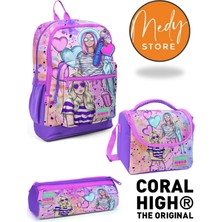 Coral High Pembe Mor Fashion Girl Desenli 3’lü Okul Çanta Seti