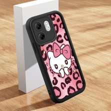 Ucuc Infinix Hot 50I/SMART 9 Uyumlu Siyah Silikon Kılıf Leopard Desenli Hello Kitty Darbe Emici Kamera Koruma Kapak